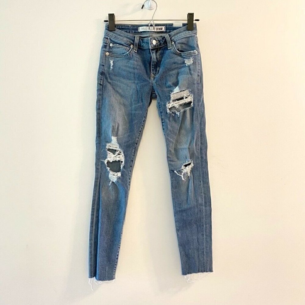 Lovers + Friends Slim Skinny Jeans Blue Distressed 24
